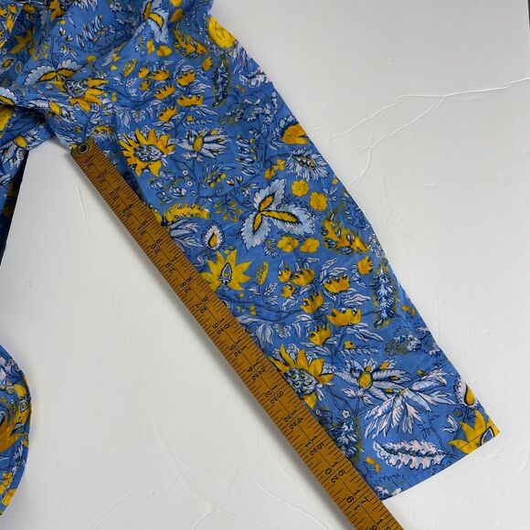 Talbots Button Up Shirt Size 2X Collared Blue Yellow Watercolor Botanical Cotton - Picture 11 of 12